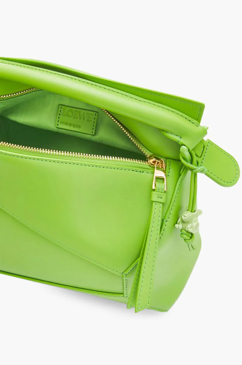 LOEWE Small Puzzle Edge Bag in Pea Green Glaze Satin Calfskin 3