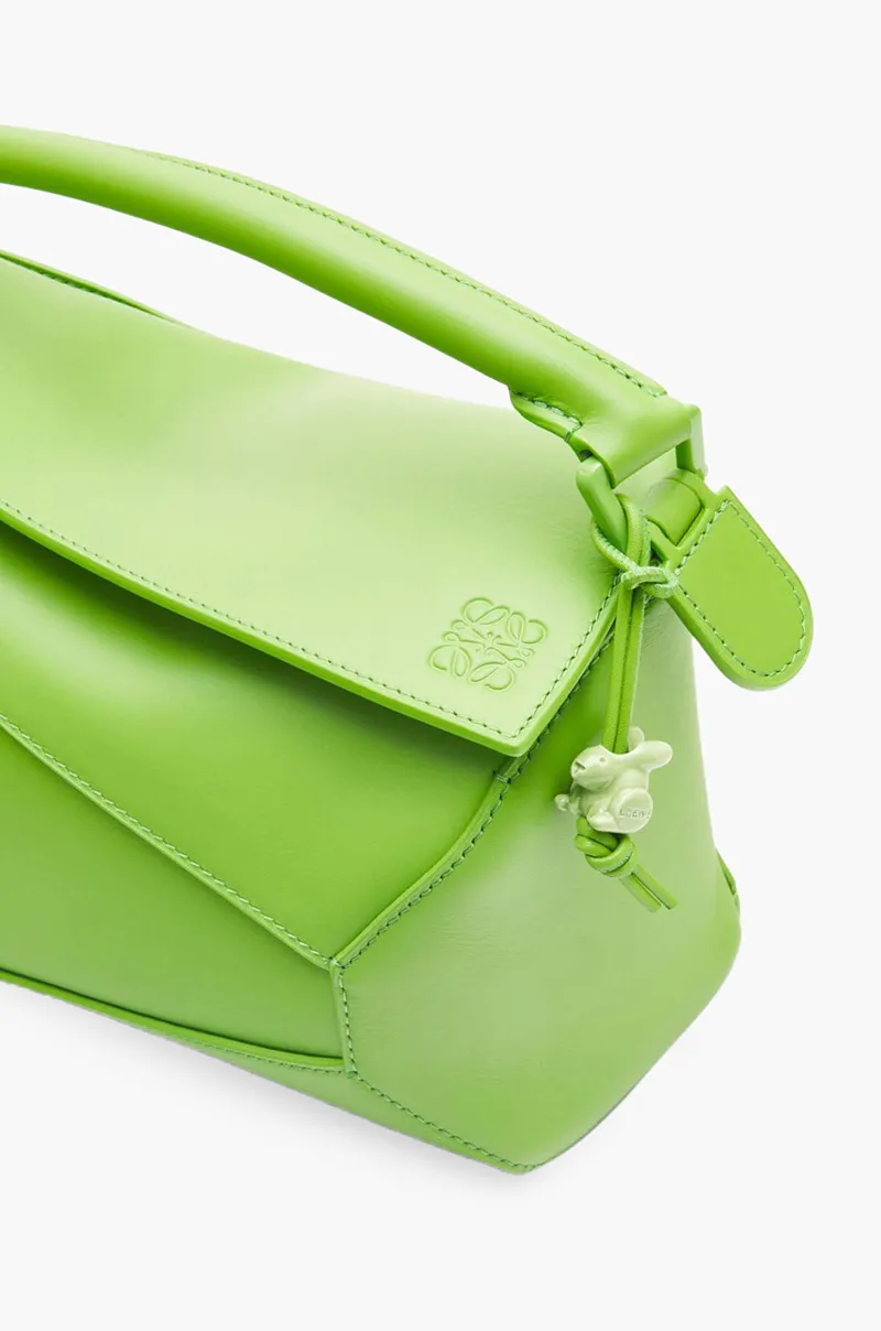 LOEWE Small Puzzle Edge Bag in Pea Green Glaze Satin Calfskin 4