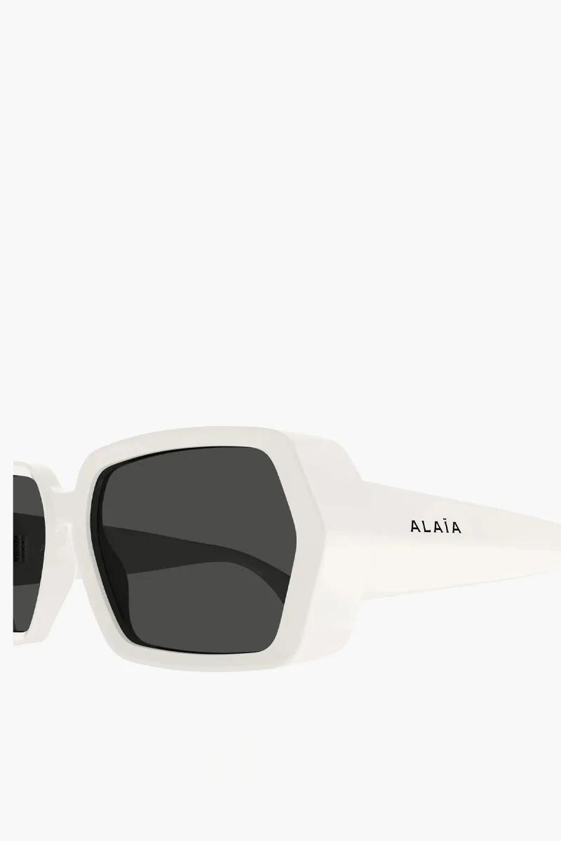 ALAIA Geometric Sunglasses in White/White/Grey Acetate 2