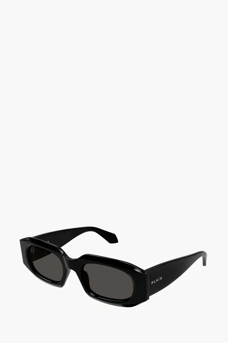 ALAIA Rectangular Sunglasses in Shiny Black/Dark Grey Acetate 1