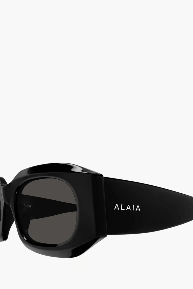 ALAIA Rectangular Sunglasses in Shiny Black/Dark Grey Acetate 2