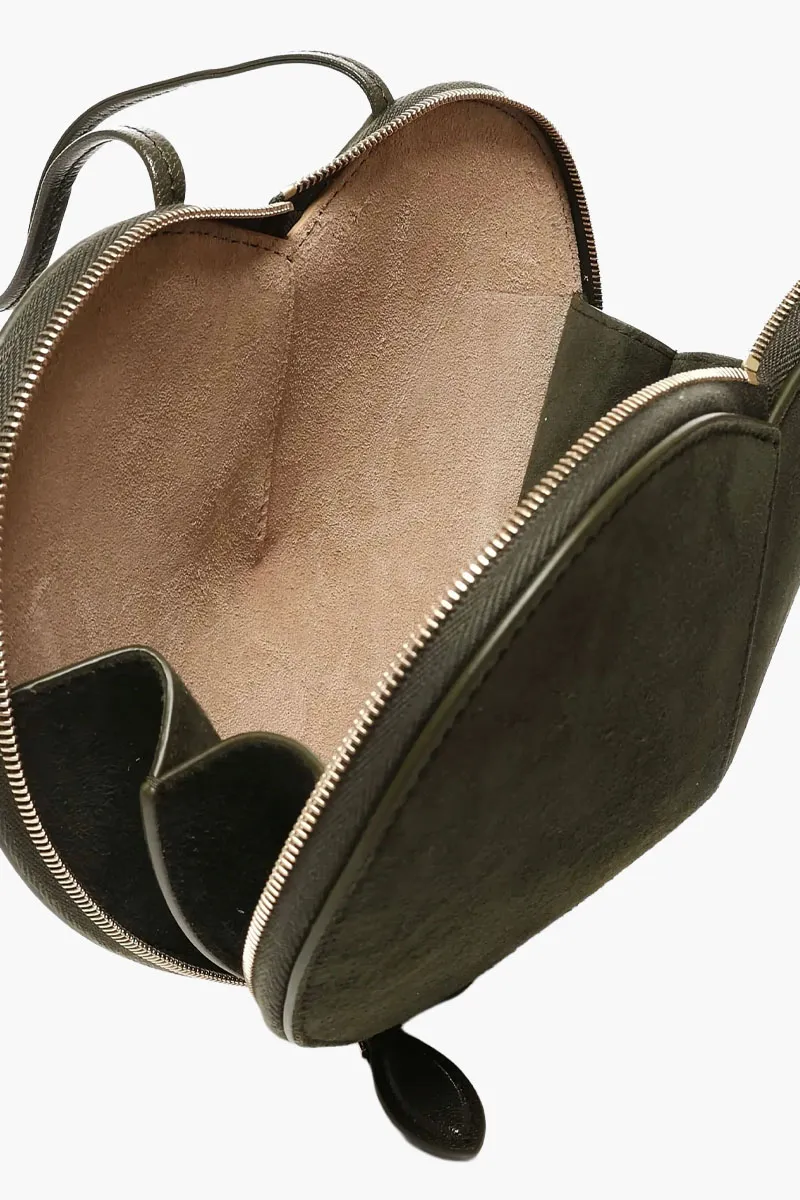 ALAIA Le Coeur Bi-Material Shoulder Bag in Olive Green Suede x Shiny Grained Goatskin 3