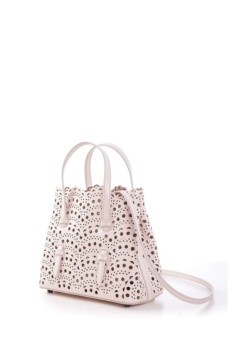 ALAIA Mina 20 Lasered Tote Bag in Pale Rose with Inner Pouch 1