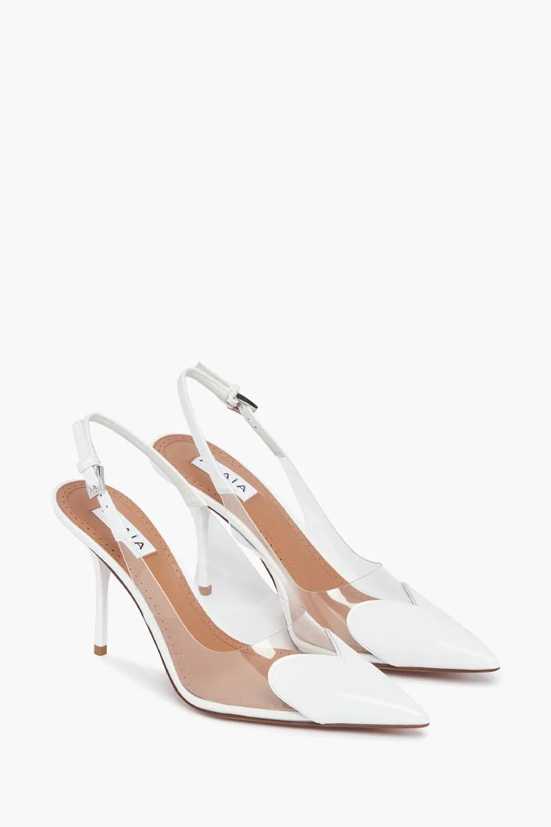 ALAIA Le Coeur Slingback Pumps 90mm in Optical White Patent Calfskin 2