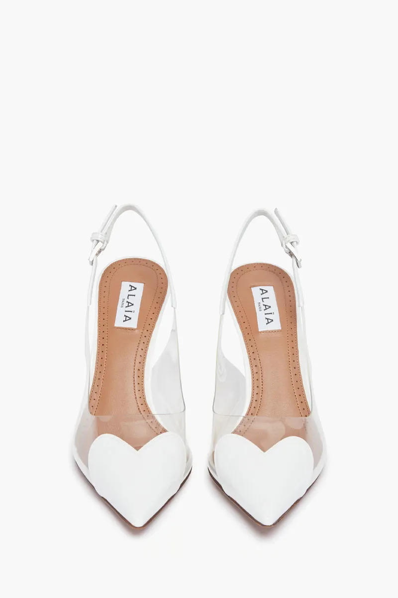 ALAIA Le Coeur Slingback Pumps 90mm in Optical White Patent Calfskin 3