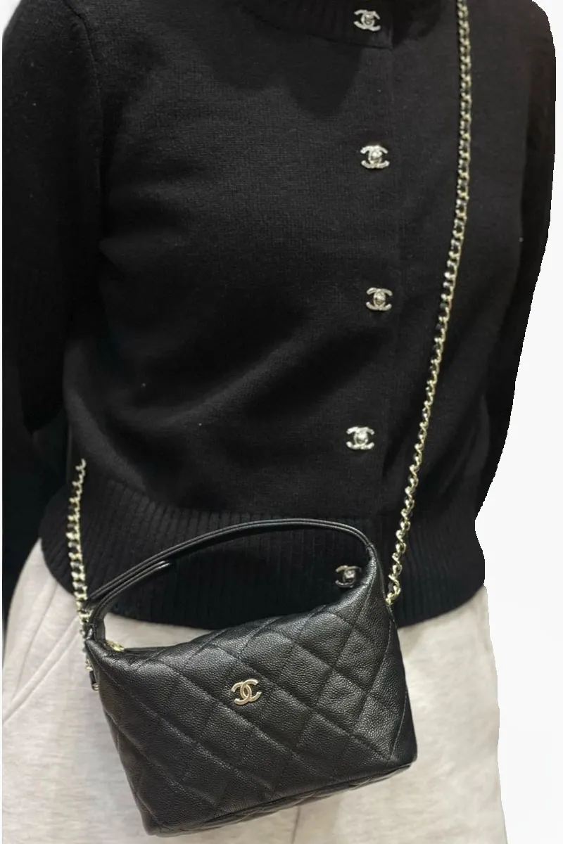 CHANEL C25 Classic Hobo Shoulder Bag in Black Caviar Leather LGHW with Chain 3