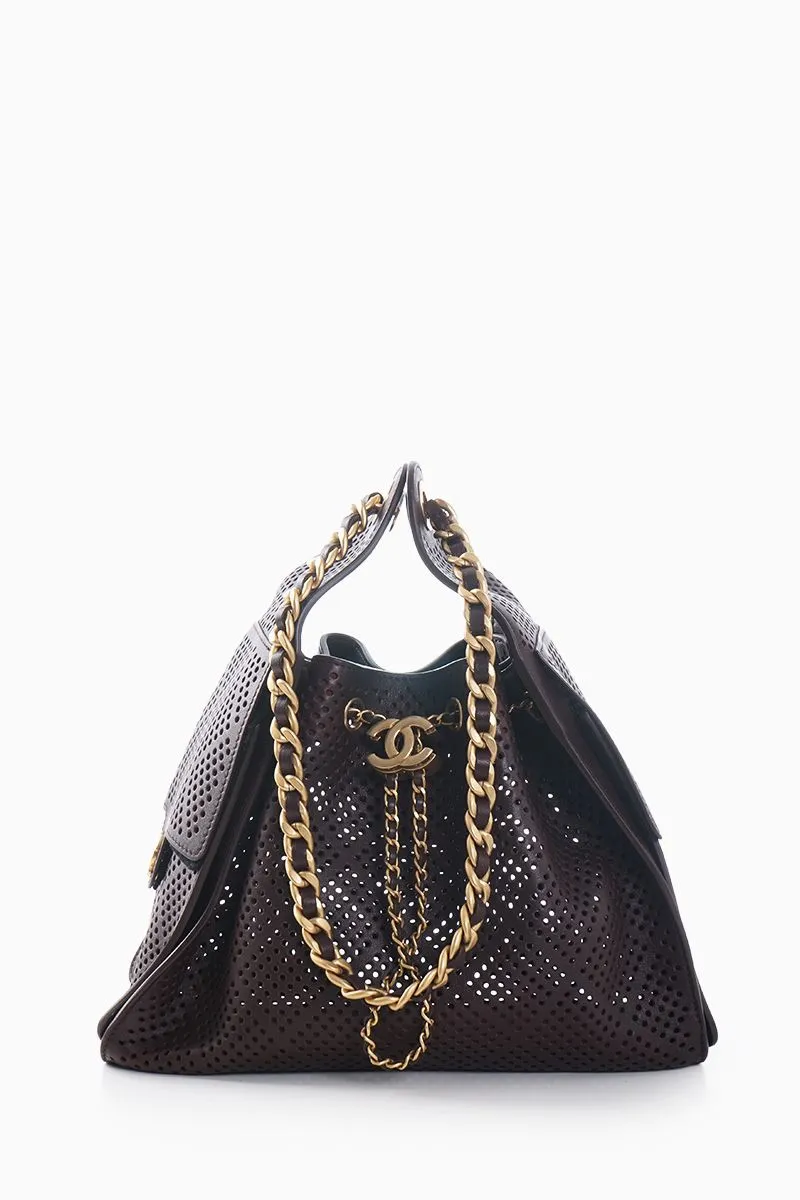 CHANEL C25 Small Bag in Dark Brown Perforated Calfskin GHW 0