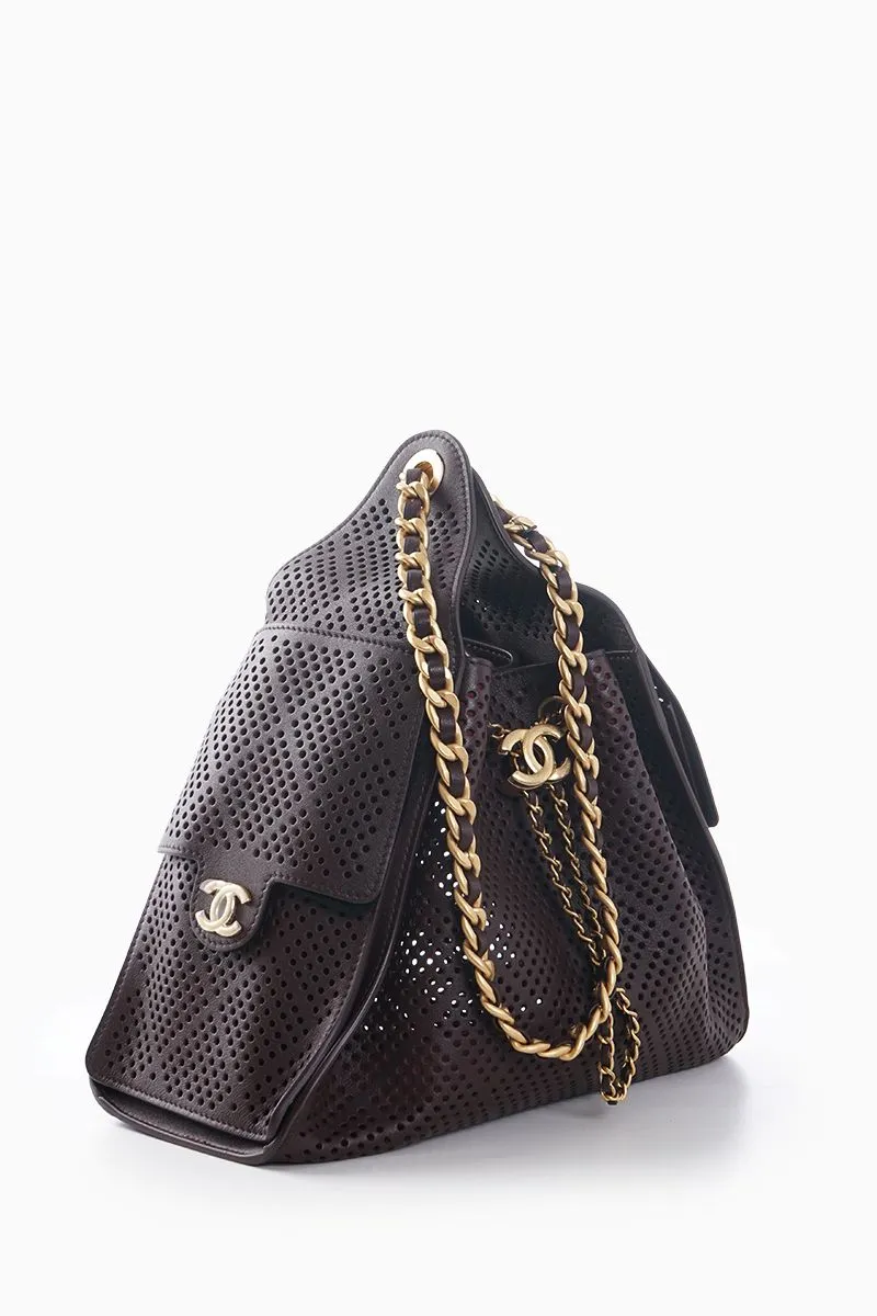 CHANEL C25 Small Bag in Dark Brown Perforated Calfskin GHW 1