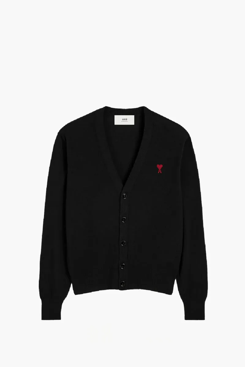 AMI Red Ami De Coeur Cardigan in Black Classic Merino Wool 0