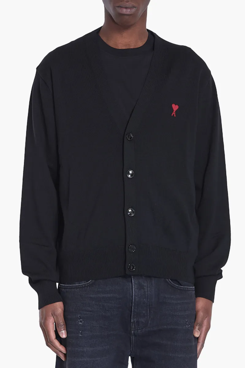 AMI Red Ami De Coeur Cardigan in Black Classic Merino Wool 1