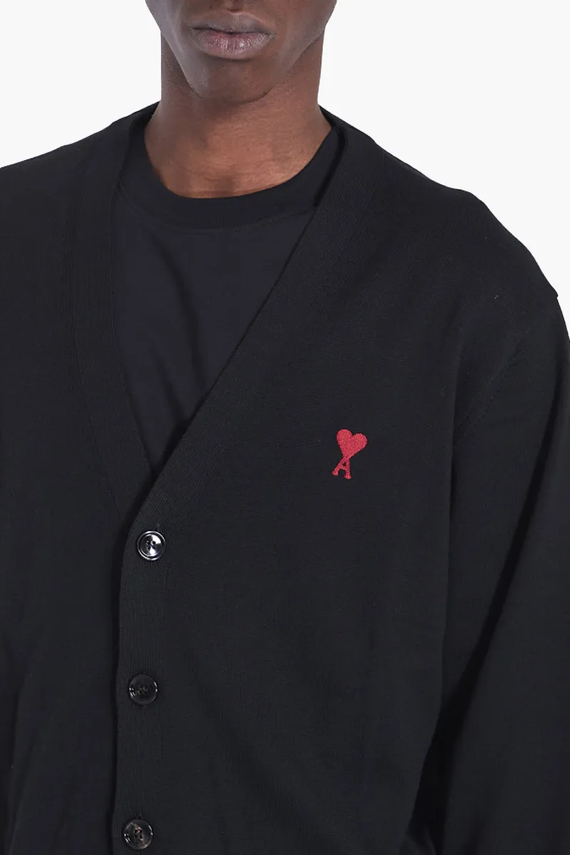 AMI Red Ami De Coeur Cardigan in Black Classic Merino Wool 3
