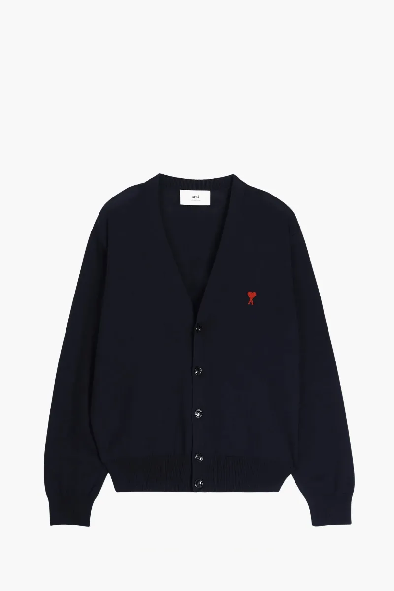 AMI Red Ami De Coeur Cardigan in Night Blue Classic Merino Wool 0