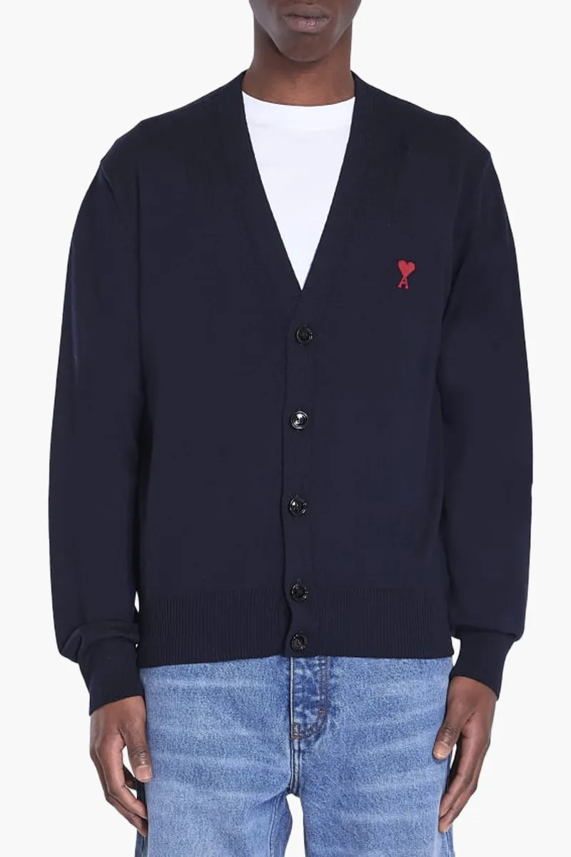 AMI Red Ami De Coeur Cardigan in Night Blue Classic Merino Wool 1