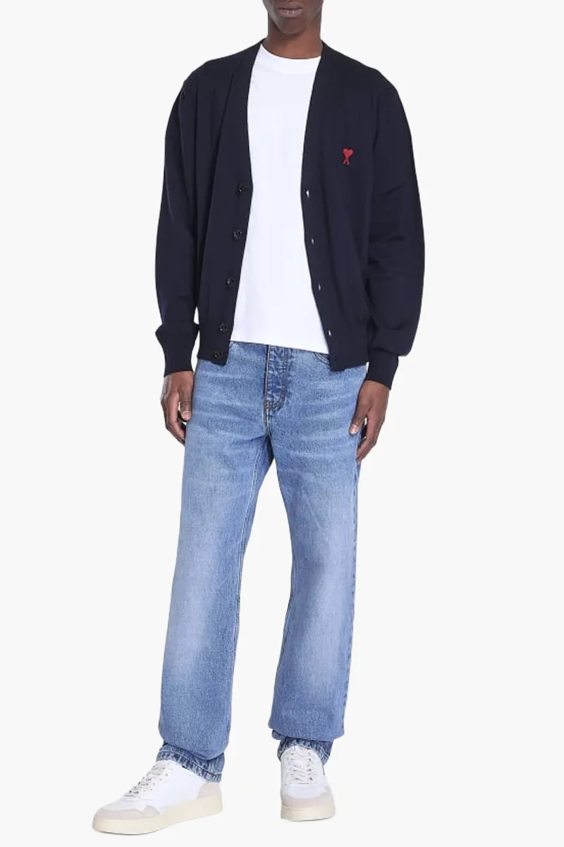 AMI Red Ami De Coeur Cardigan in Night Blue Classic Merino Wool 3