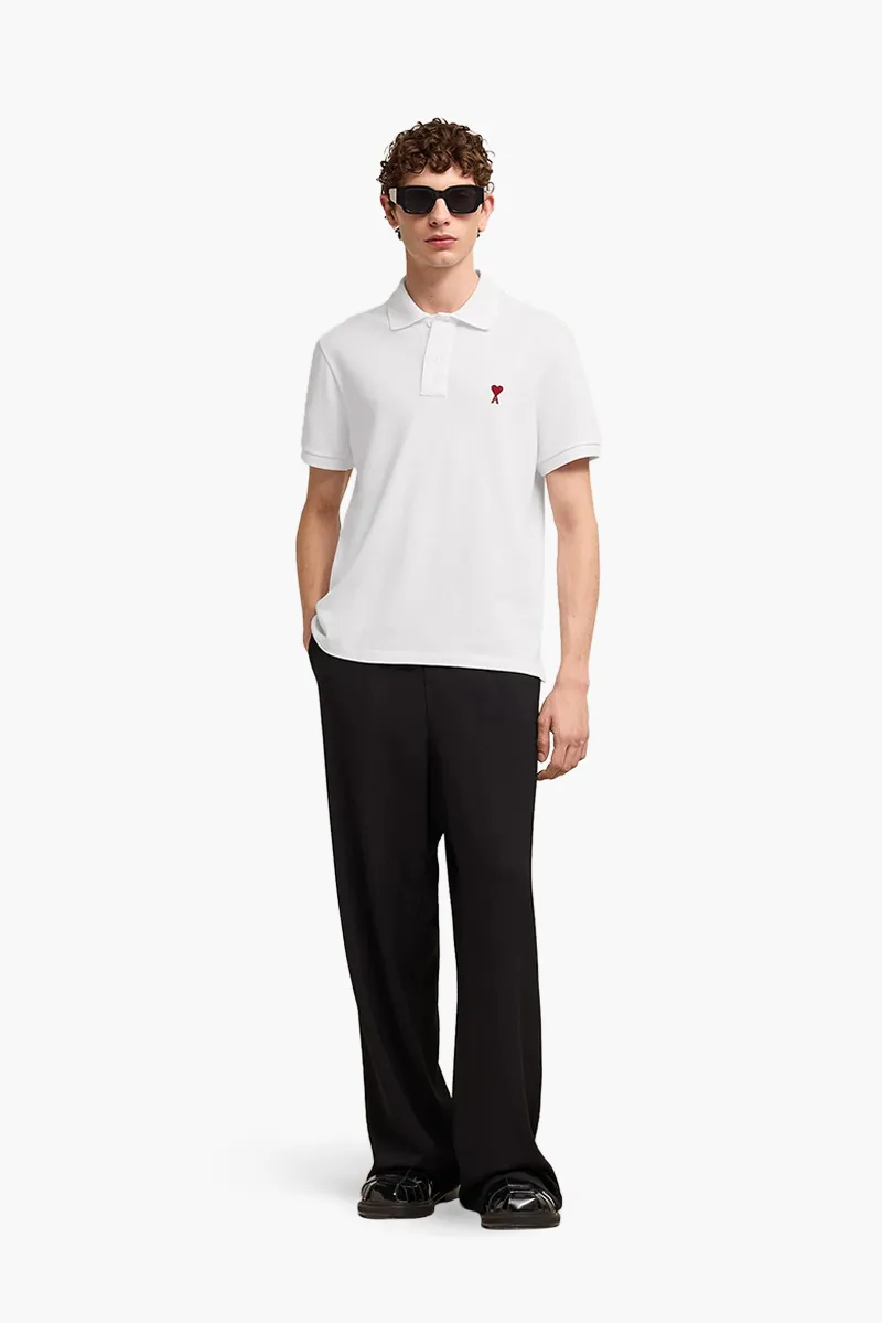 AMI Men Red Ami De Coeur Polo Shirt in White 4