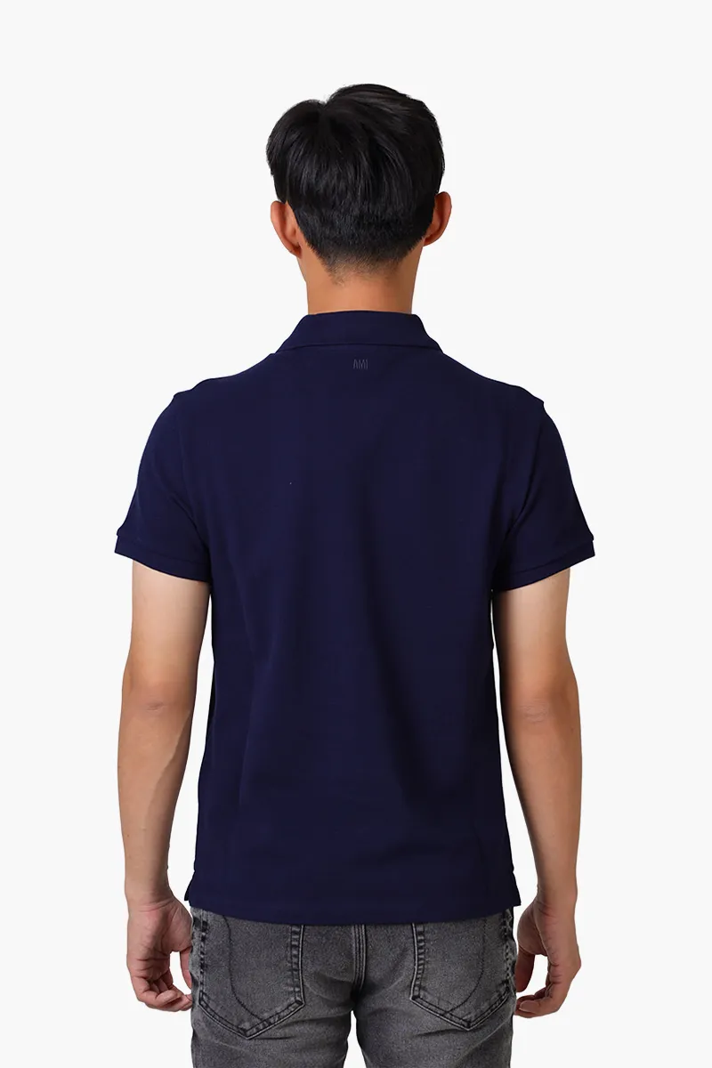 AMI Men Red Ami De Coeur Polo Shirt in Night Blue 1