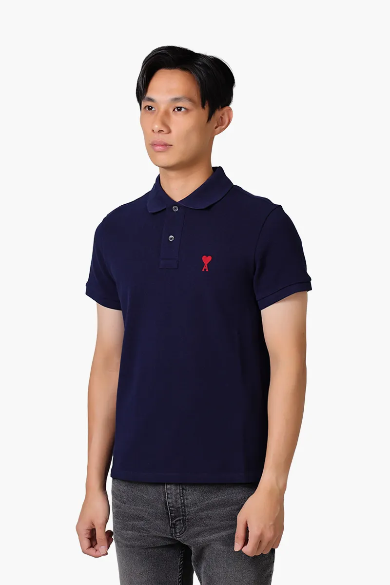 AMI Men Red Ami De Coeur Polo Shirt in Night Blue 2