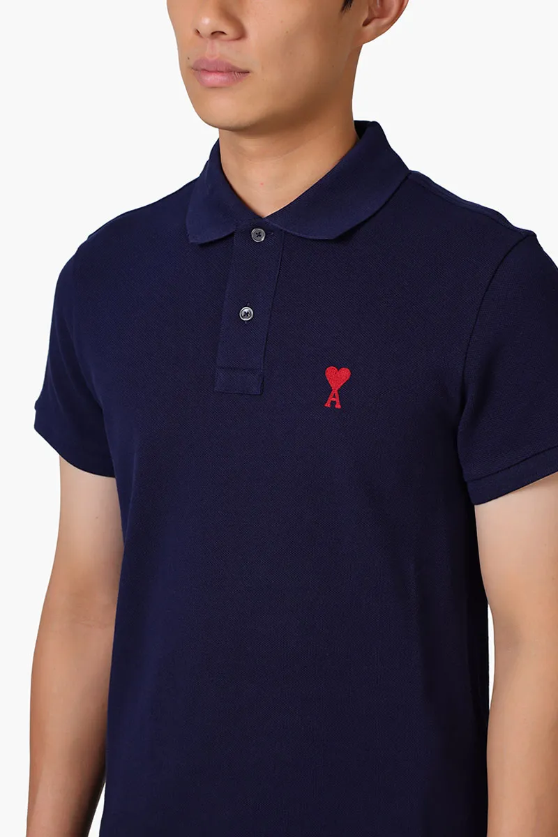 AMI Men Red Ami De Coeur Polo Shirt in Night Blue 3