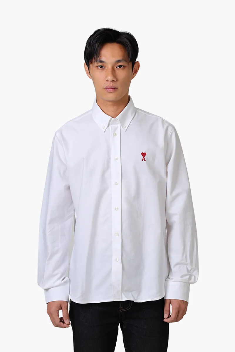 AMI Unisex De Coeur Button Down Classic Fit Long Sleeves Shirt in Natural White Cotton Oxford 0