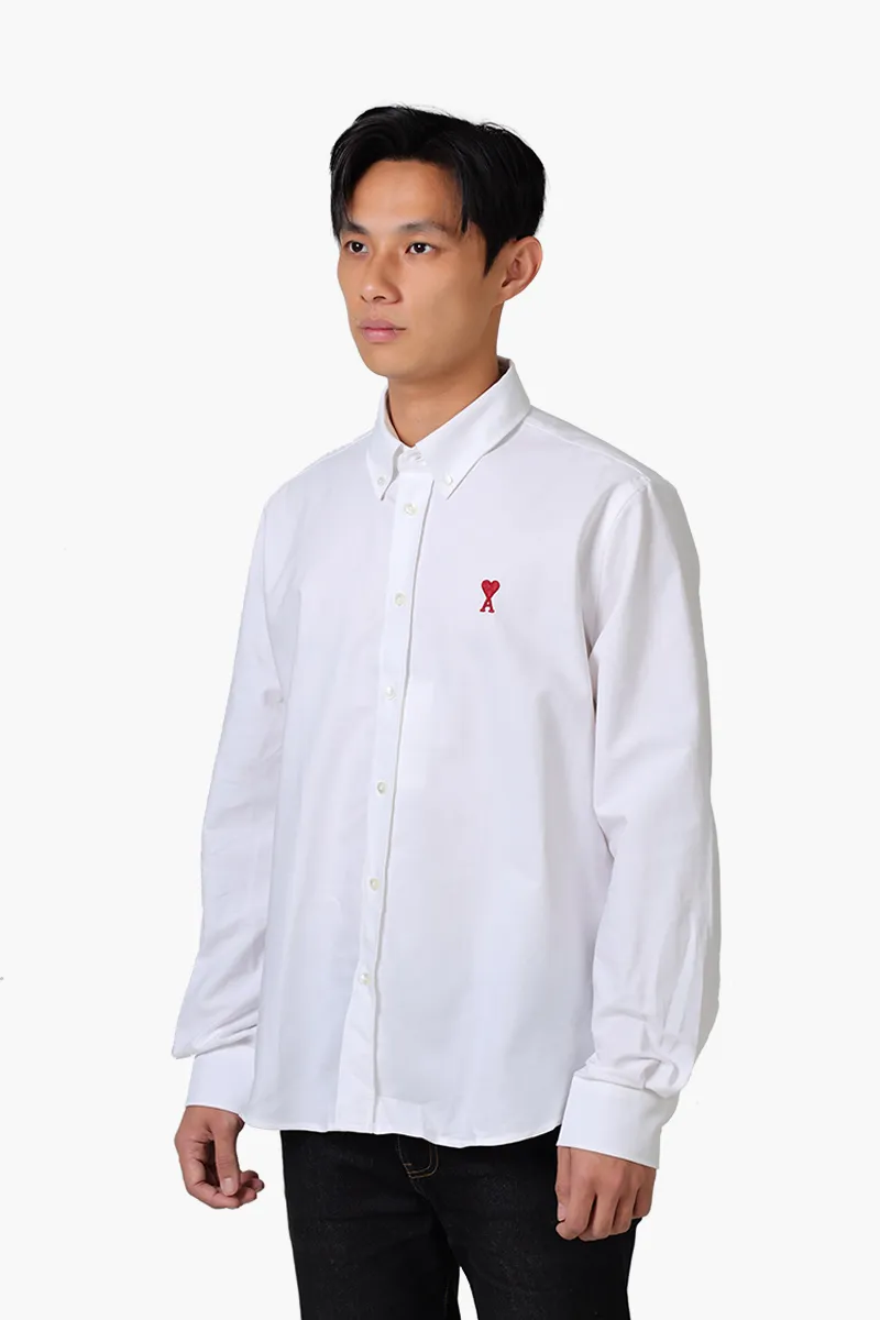 AMI Unisex De Coeur Button Down Classic Fit Long Sleeves Shirt in Natural White Cotton Oxford 2