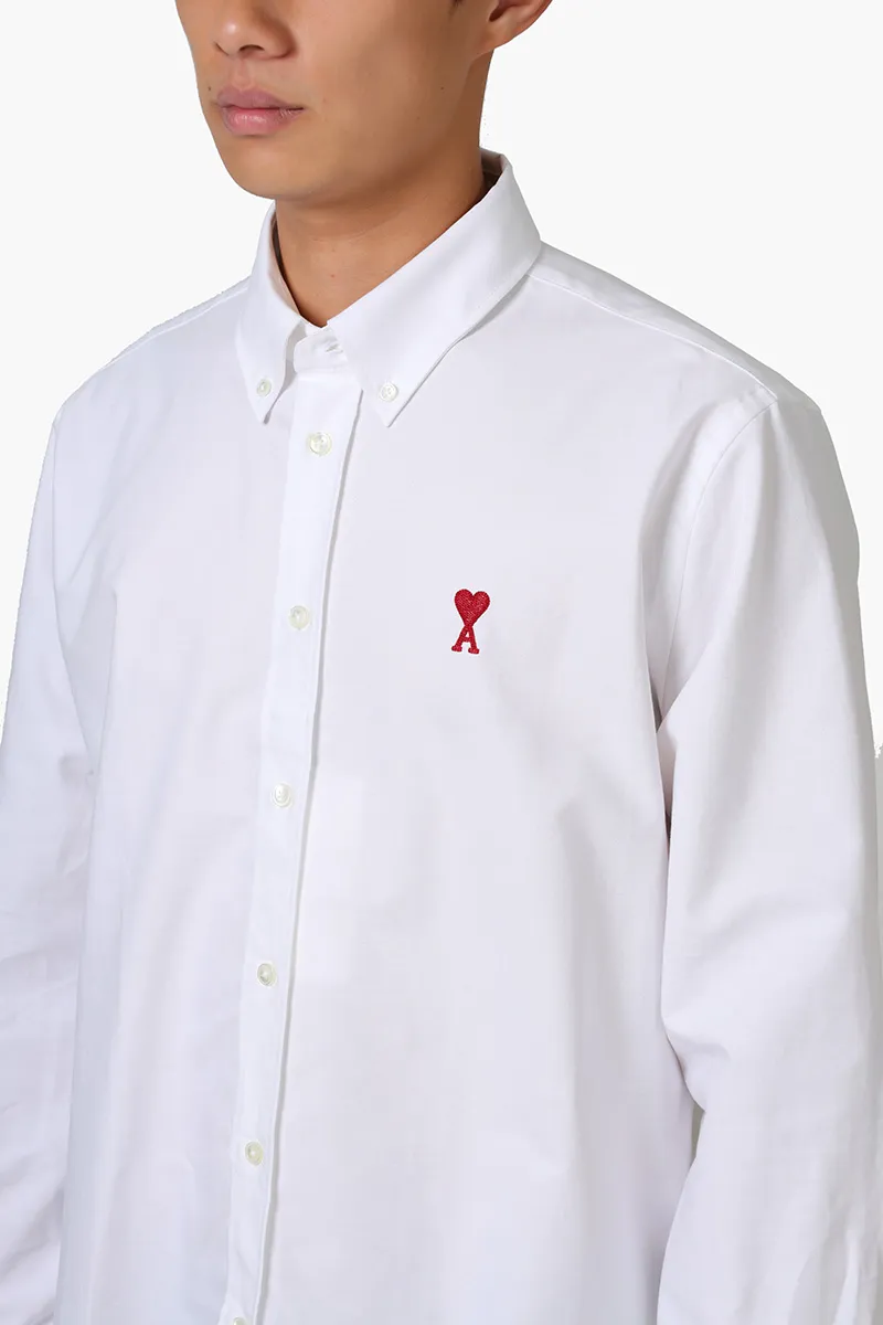 AMI Unisex De Coeur Button Down Classic Fit Long Sleeves Shirt in Natural White Cotton Oxford 3
