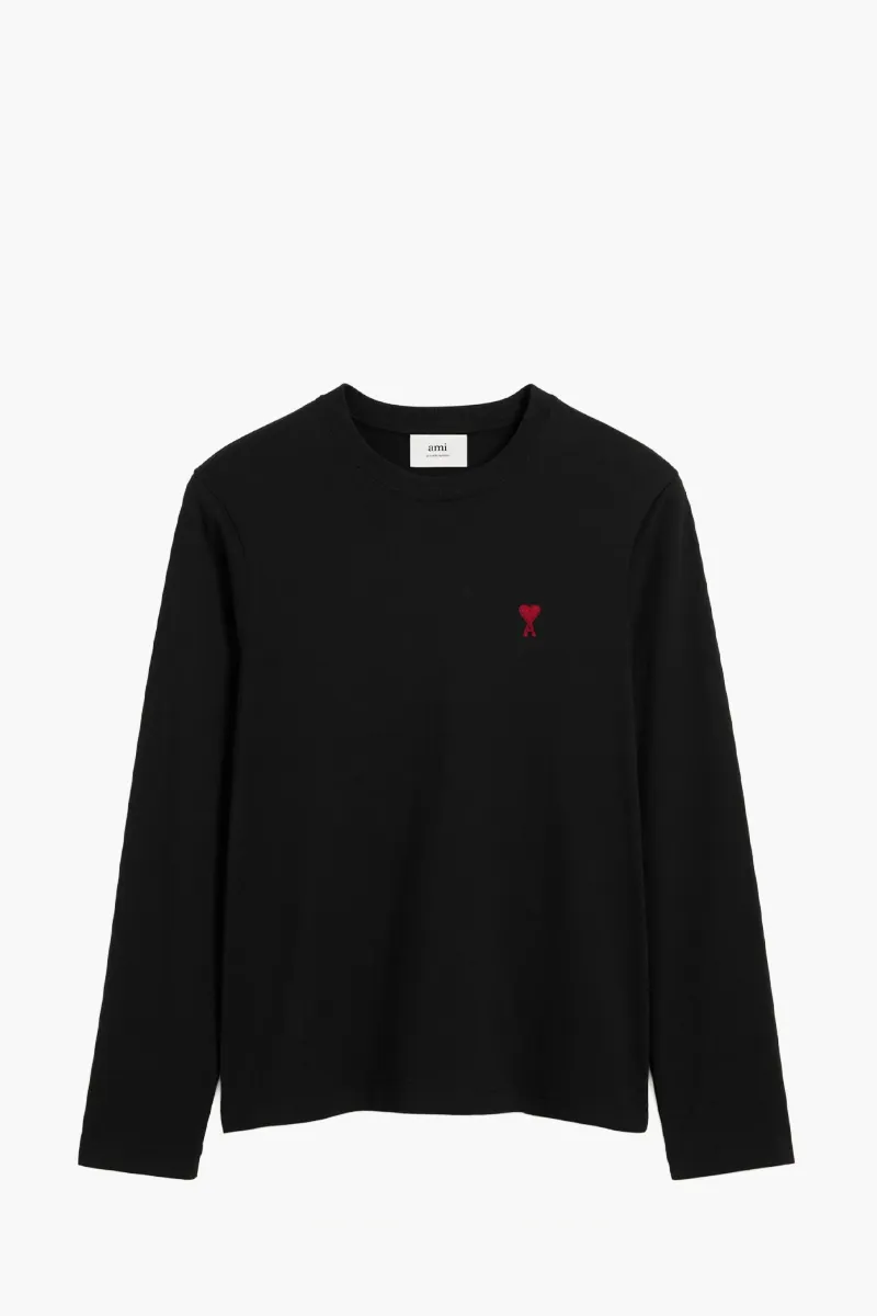AMI Red De Cœur Long-Sleeve T-Shirt in Black Cotton

 0