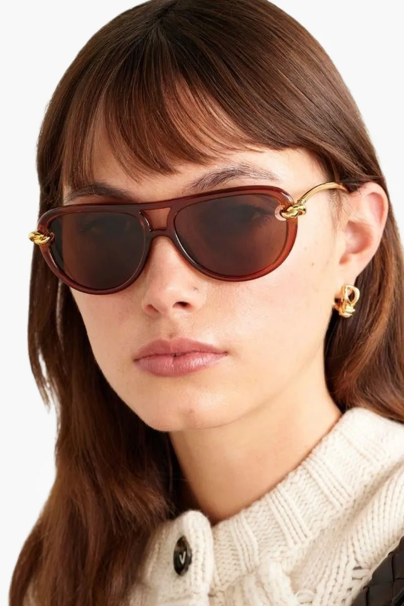 BOTTEGA VENETA Knot Aviator Sunglasses in Brown/Gold/Brown Acetate Metal 3