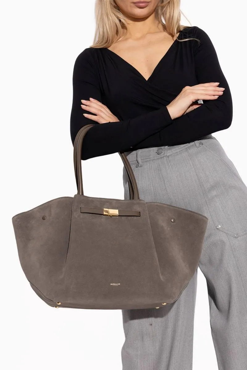 DEMELLIER The New York Handbag in Deep Olive Suede Smooth 2