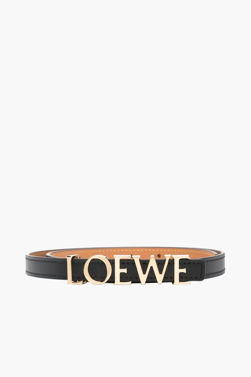 LOEWE Lettering Logo Mettalic Belt 15mm in Black/Gold GHW Smooth Calfskin 0