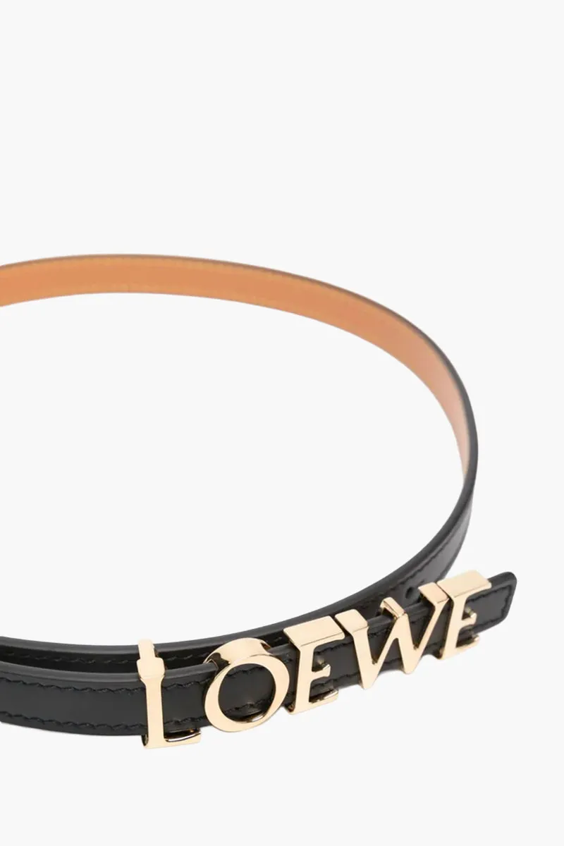LOEWE Lettering Logo Mettalic Belt 15mm in Black/Gold GHW Smooth Calfskin 1