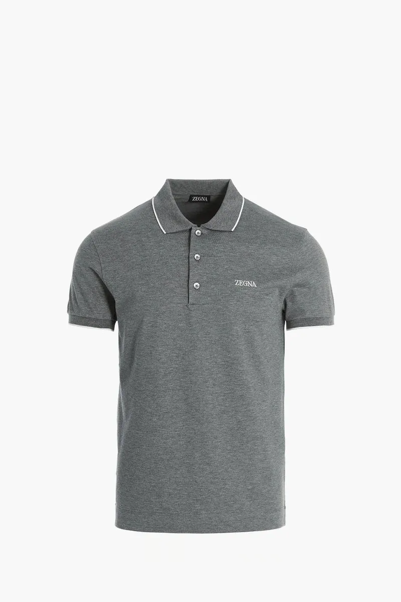 ZEGNA Cotton Polo Shirt in Grey with Logo 0
