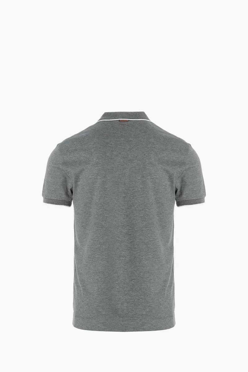 ZEGNA Cotton Polo Shirt in Grey with Logo 1