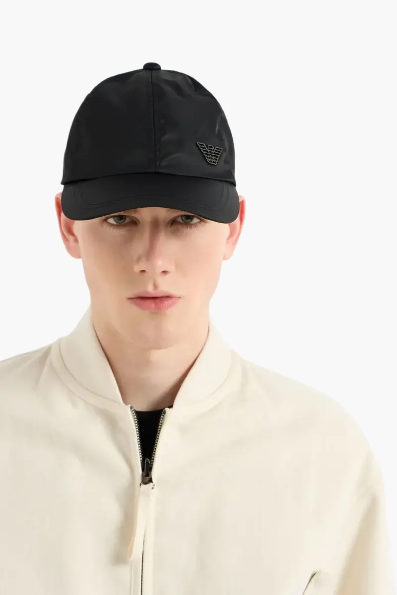 EMPORIO ARMANI Men ASV Eagle Plate Baseball Cap in Black Nylon 2