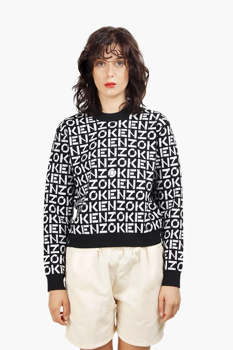 KENZO Women All Over Monogram Logo Jumper in Black 0