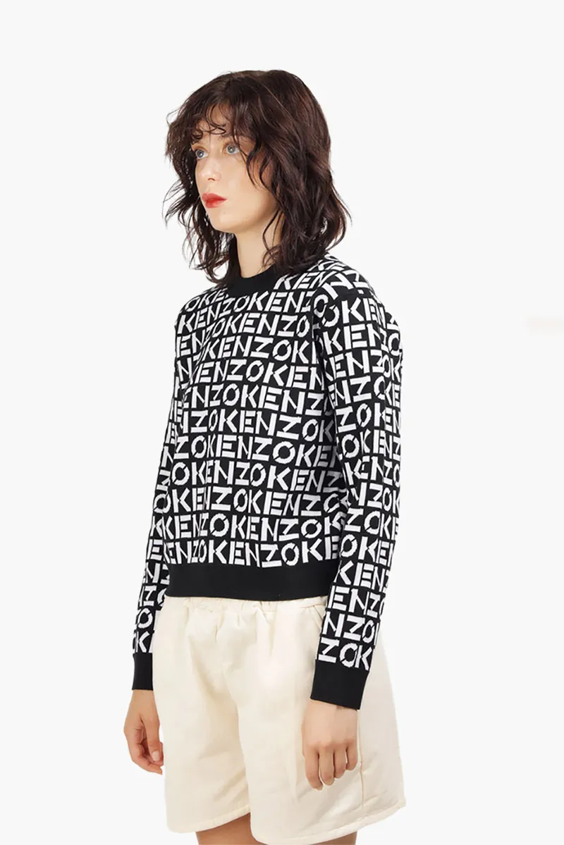 KENZO Women All Over Monogram Logo Jumper in Black 2