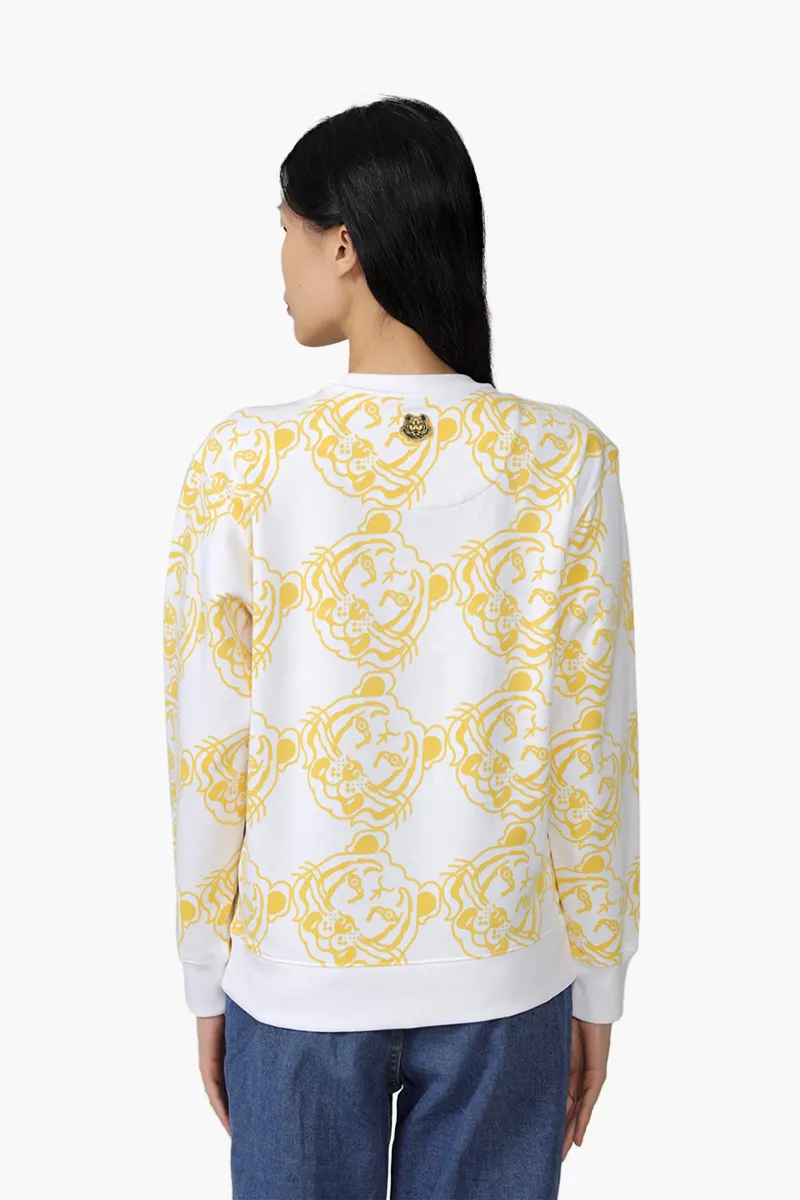 KENZO Women All-Over K-Tiger Monogram Sweatshirt in White/Yellow with 3D Logo 1