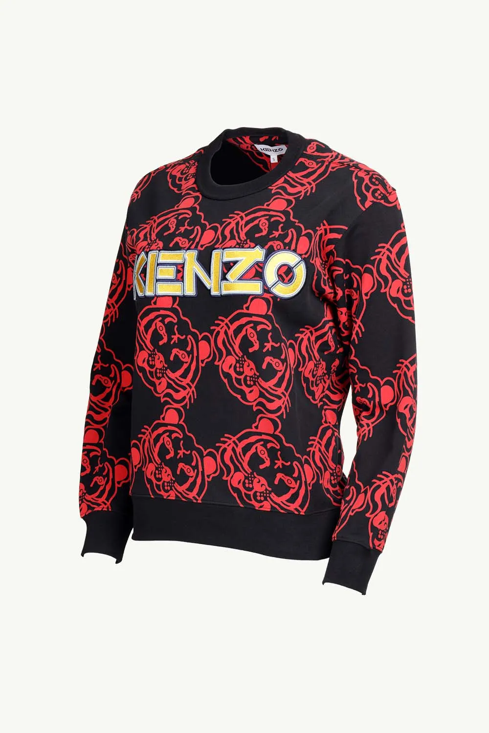 KENZO Women All-Over K-Tiger Monogram Sweatshirt in Black/Red with 3D Logo 2
