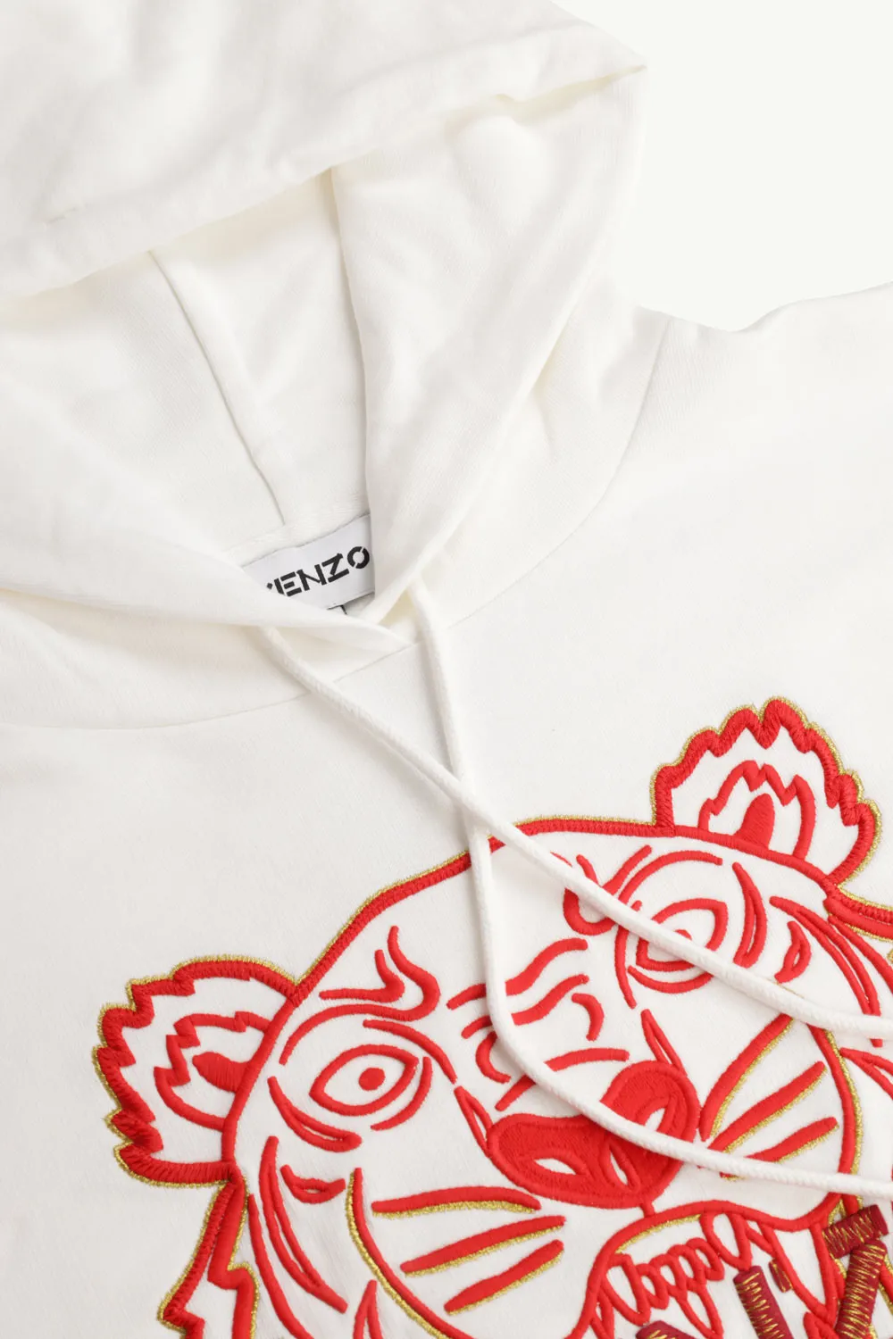 KENZO Women Embroidered Tiger 'The Year of The Tiger Capsule' Sweatshirt in White/Red with Hoodie 3