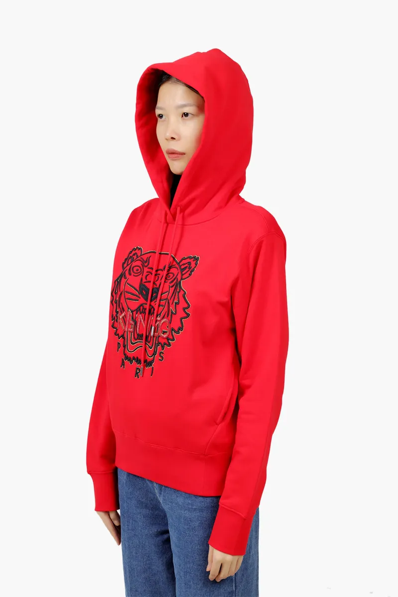 KENZO Women Embroidered Tiger 'The Year of The Tiger Capsule' Sweatshirt in Medium Red with Hoodie 2
