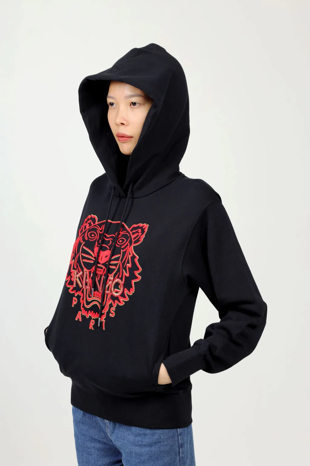 KENZO Women Embroidered Tiger 'The Year of The Tiger Capsule' Sweatshirt in Black/Red with Hoodie 4