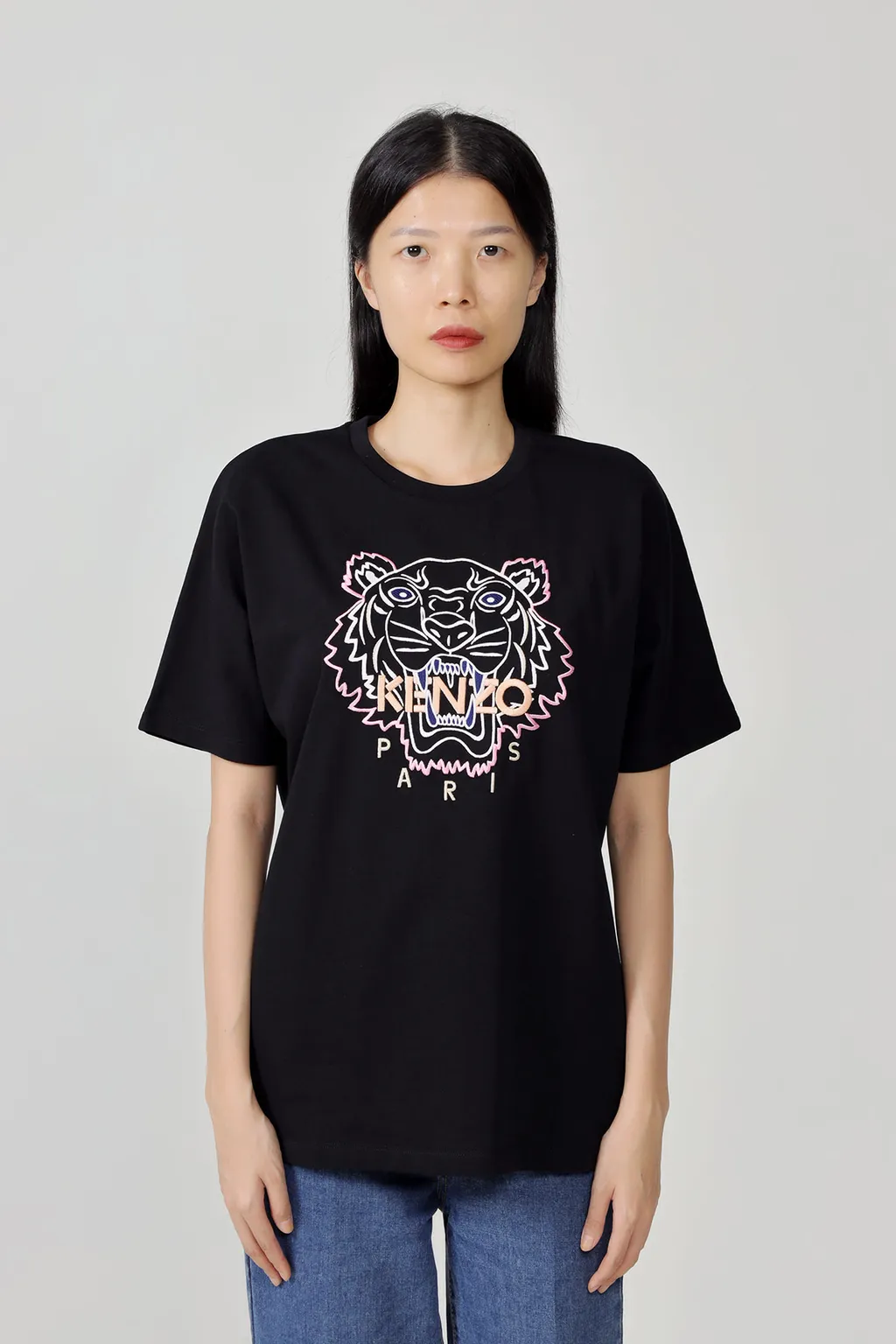 KENZO Women Classic Tiger T-Shirt in Black/Orange/Pink 4