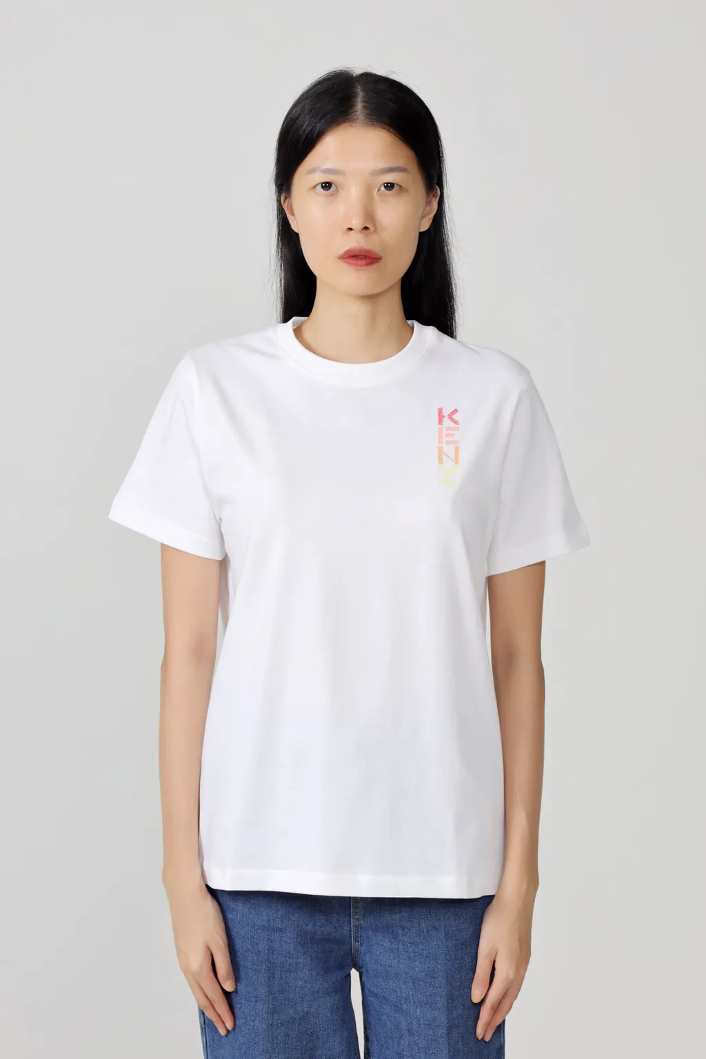 KENZO Women Gradient Logo Loose Fit T-Shirt in White Multicolor 4