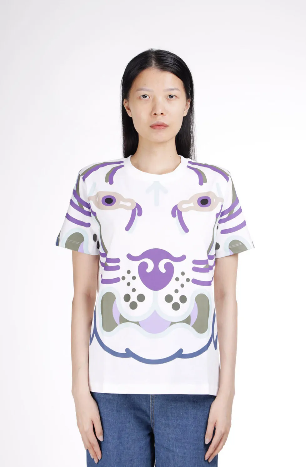 KENZO Women Oversize K-Tiger Loose Fit T-Shirt in White 4