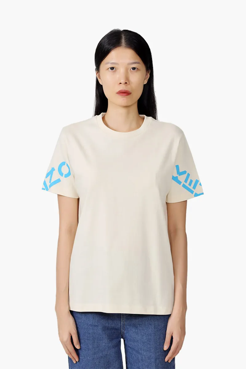 KENZO Women Sport 'Big X' on Sleeve Loose T-Shirt in Cream 0