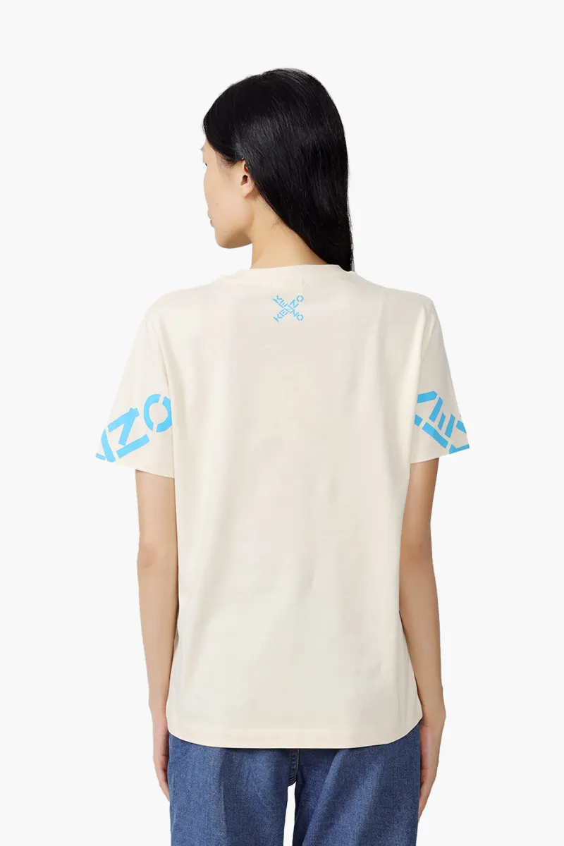 KENZO Women Sport 'Big X' on Sleeve Loose T-Shirt in Cream 1