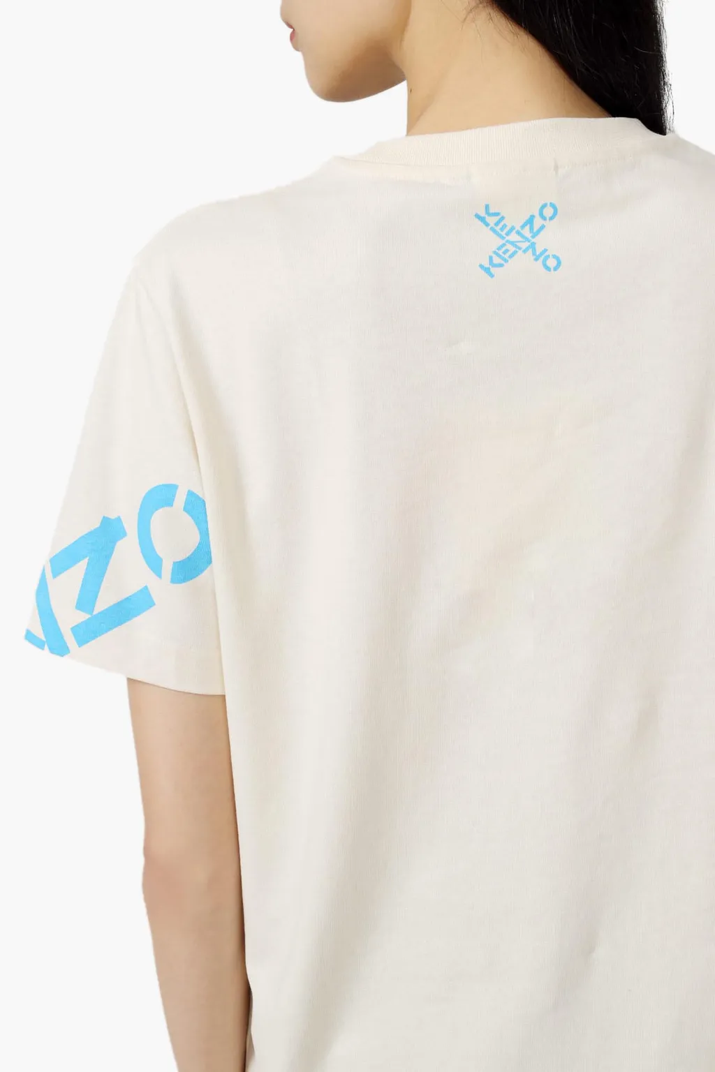 KENZO Women Sport 'Big X' on Sleeve Loose T-Shirt in Cream 3