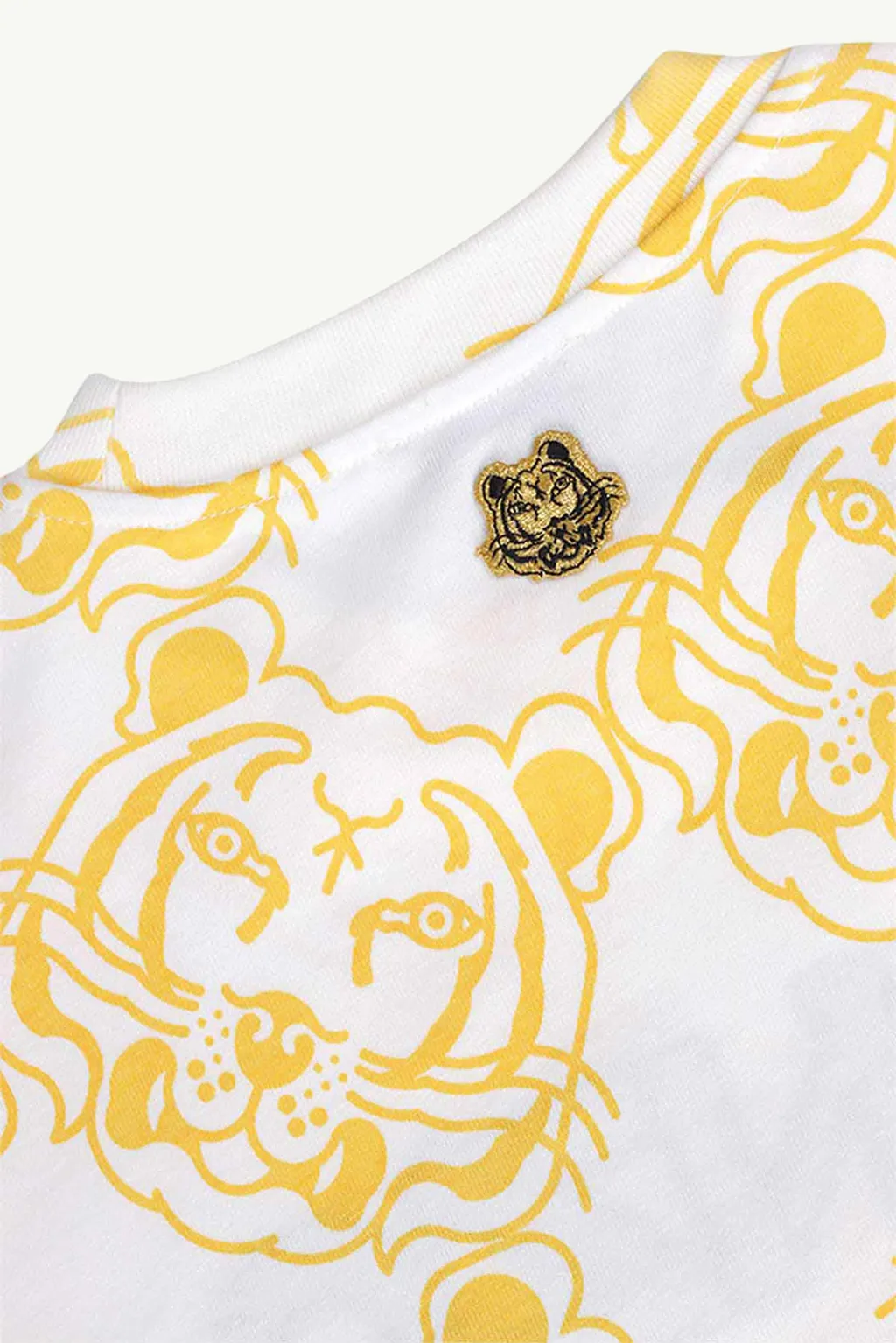 KENZO Women All-Over K-Tiger Monogram Loose Fit T-Shirt in White/Yellow with 3D Logo 3