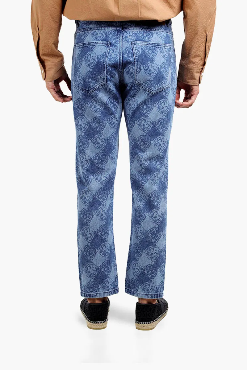KENZO Men All-Over K-Tiger Monogram Cropped Tapered Jeans in Navy Blue 1