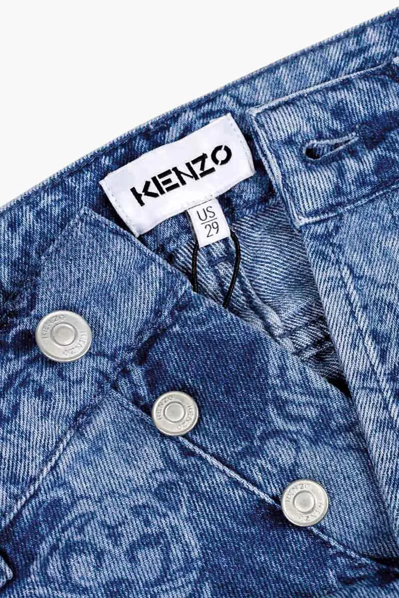 KENZO Men All-Over K-Tiger Monogram Cropped Tapered Jeans in Navy Blue 3