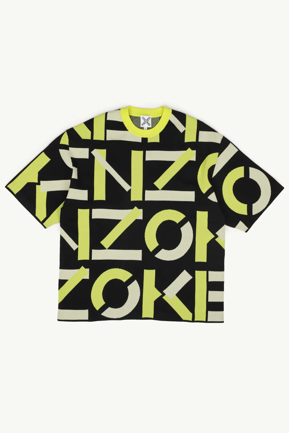 KENZO Men Monogram All Over Maxi Logo Oversized T-Shirt in Black/Yellow 0